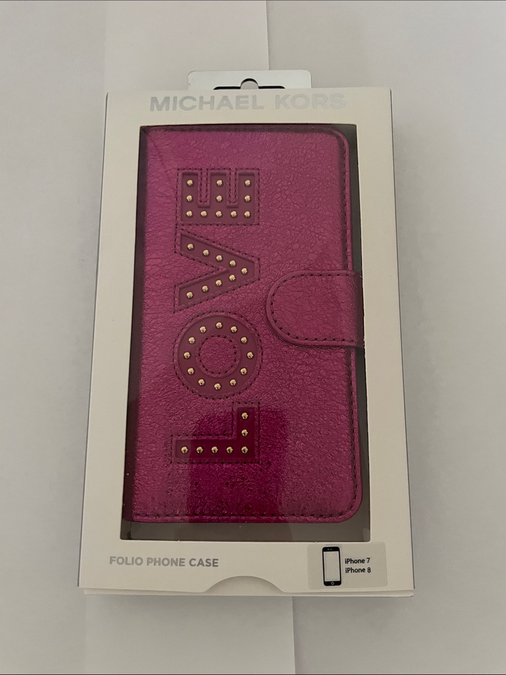 Michael Kors Pink Studded LOVE Folio Phone Case